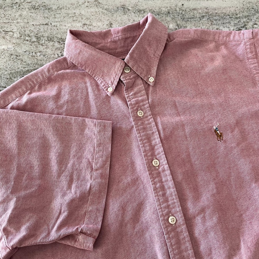 RALPH LAUREN Pink Short Sleeve‎ Button Down Shirt Men's Size L Collar Pony Logo